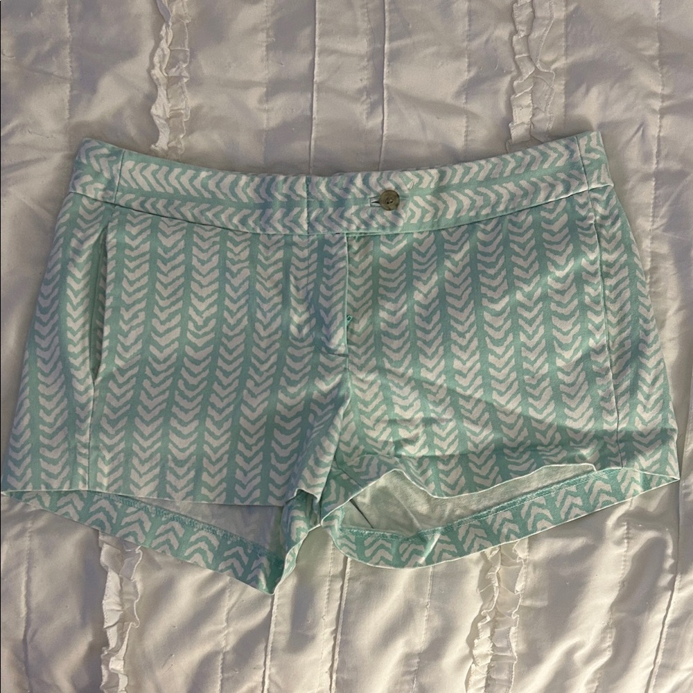 J. Crew High Waist Aqua Patterned Shorts